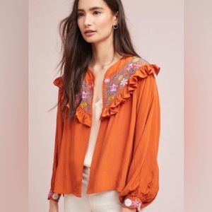 Anthropologie Embroidered Open Front Jacket Small NWT Retail $178